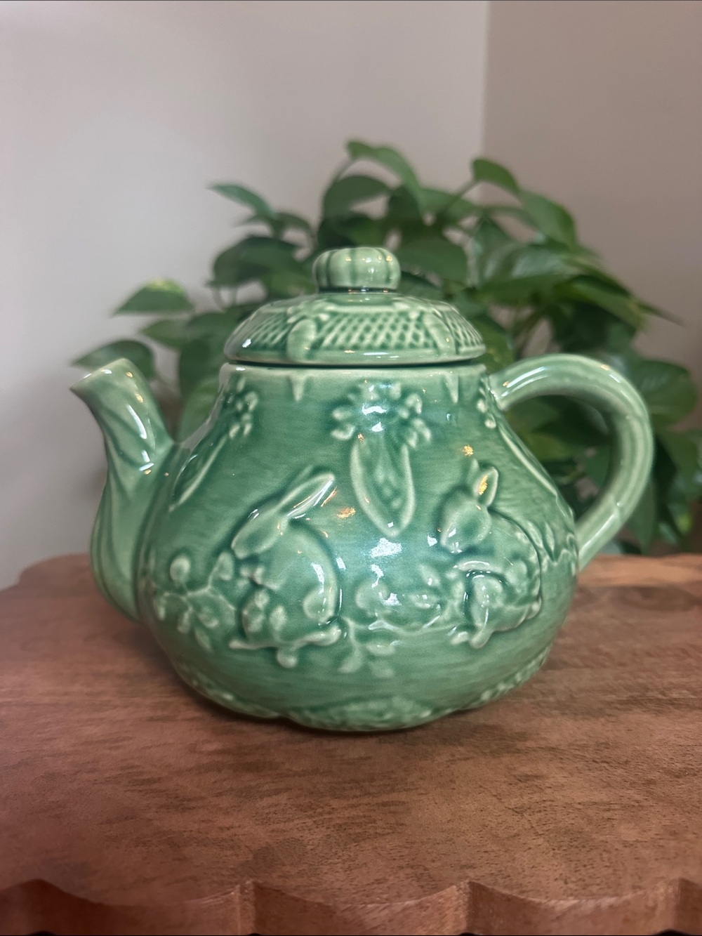 Bordallo Pinheiro Green Ceramic Bunny Teapot Made in Portugal